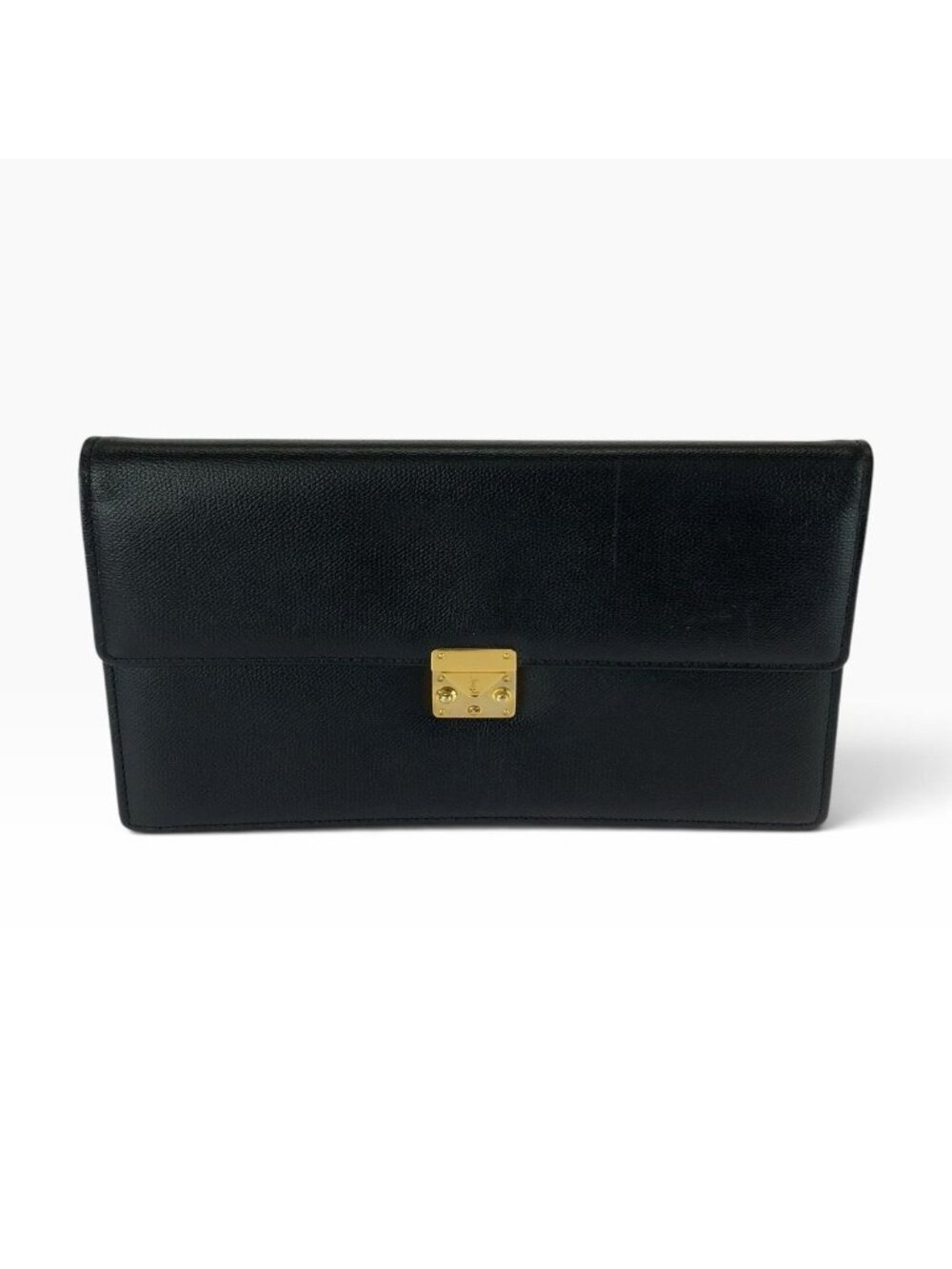 Saint Laurent Black Gold Leather Clutch
